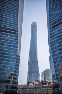 Low angle view of modern buildings against sky