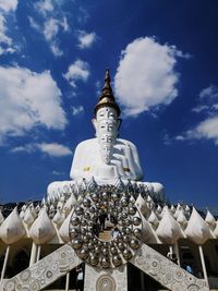 Low angle view of buddha statue against building