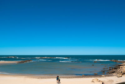 High angle view of couple at shore of beach