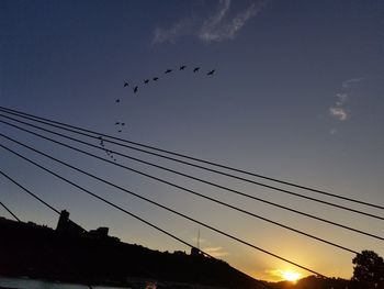 Low angle view of silhouette birds flying against sky