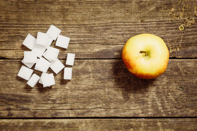 High angle view of apple on table