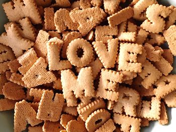 Directly above view of alphabets cookies