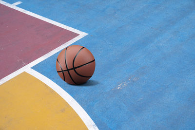 High angle view of basketball on court