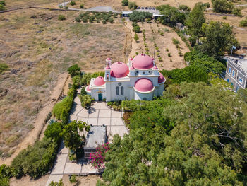 High angle view of temple outside building