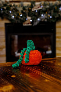 Close-up of christmas decorations on table