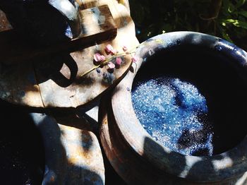 High angle view of bowl in container