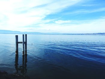 Scenic view of lake against cloudy sky