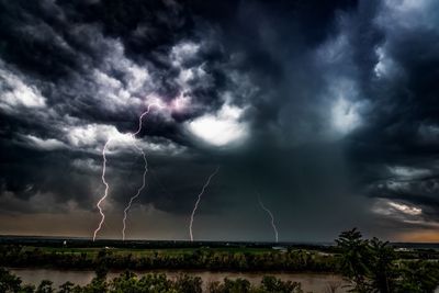 Idyllic view of lightning and storm at dusk