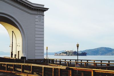 Alcatraz island against clear sky seen from pier 399