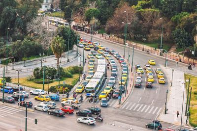 High angle view of vehicles on road