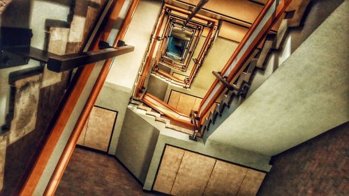 High angle view of spiral staircase of building
