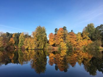 Reflection of trees in lake against sky during autumn