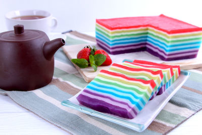 Close-up of multi colored fruits on table