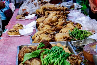 High angle view of braised duck  for sale in market