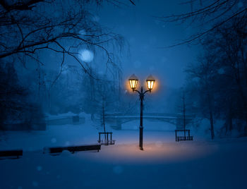 A night scenery of snowy riga - capital of latvia. winter picture of northern europe.