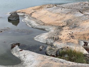 High angle view of rocks on beach