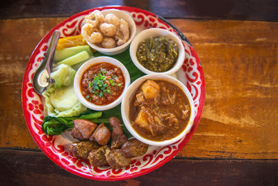 High angle view of food on table