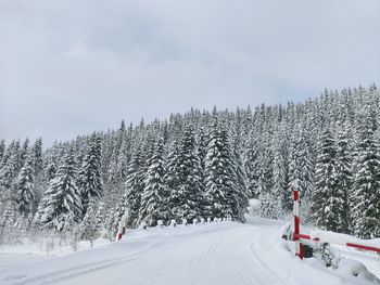 Snow covered land against sky