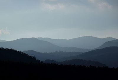 Scenic view of silhouette mountains against sky