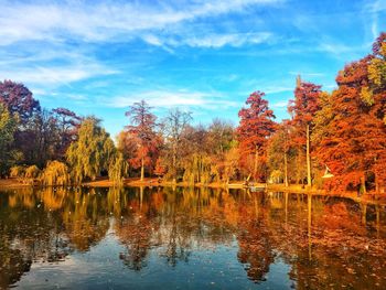 Reflection of trees in lake against sky during autumn