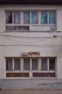 Low angle view of window of old building