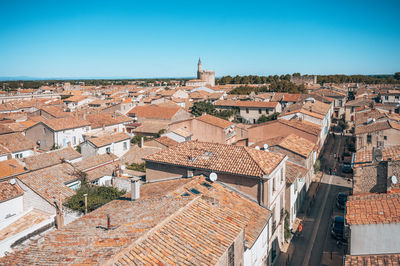 High angle view of townscape against sky