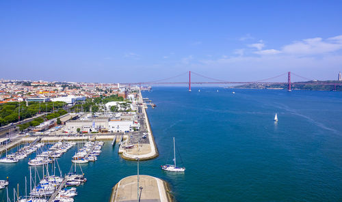 View of suspension bridge over sea