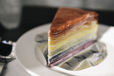 Close-up of dessert in plate on table