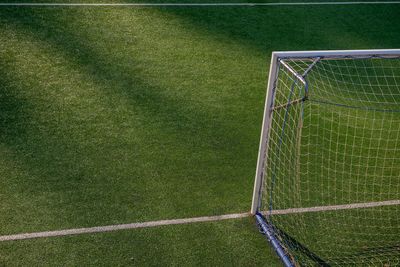 High angle view of soccer field