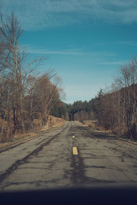 Empty road along bare trees