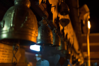 Low angle view of bells in temple