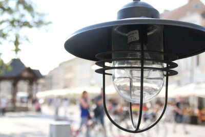 Close-up of illuminated street light