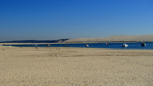 Scenic view of calm sea against clear blue sky