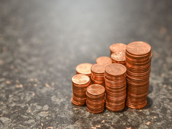 Close-up of coins on table