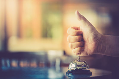 Close-up of hand holding leaf