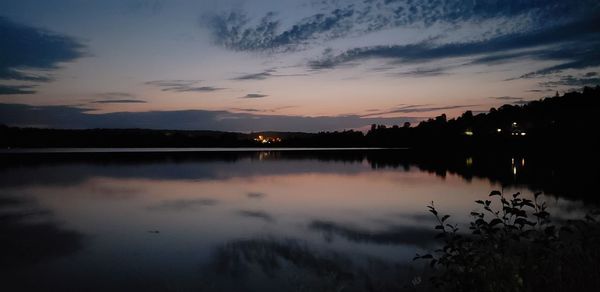 Scenic view of lake against sky during sunset