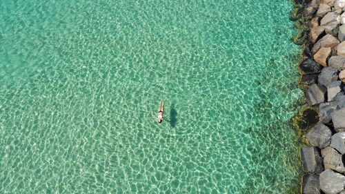 High angle view of person swimming in sea