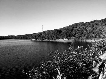 Scenic view of lake against clear sky