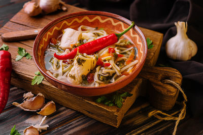 Close-up of food on table