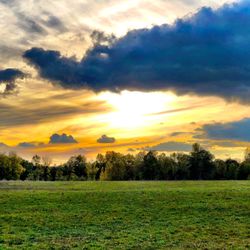 Scenic view of field against sky during sunset