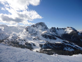 Snowcapped mountains with sky in background