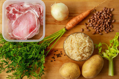 High angle view of food on table