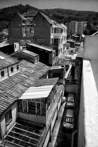 High angle view of buildings in city