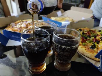 Close-up of beer in glass on table