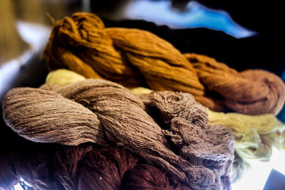 Close-up of wool on table