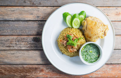 High angle view of food in plate on table