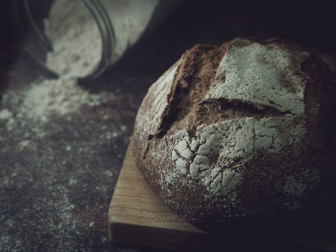 food and drink, bread, food, sourdough, indoors, baked, close-up, freshness, rye bread, no people, still life, loaf of bread, wellbeing, healthy eating, brown bread, wood, table, flour, focus on foreground, macro photography