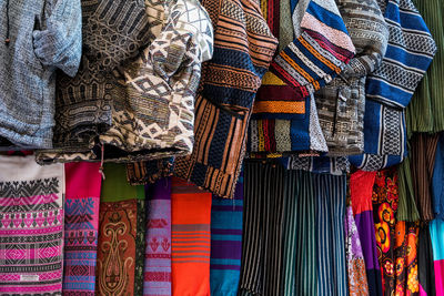 Full frame shot of warm clothing for sale at market