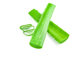 High angle view of green leaf on white background