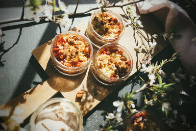 High angle view of food on table